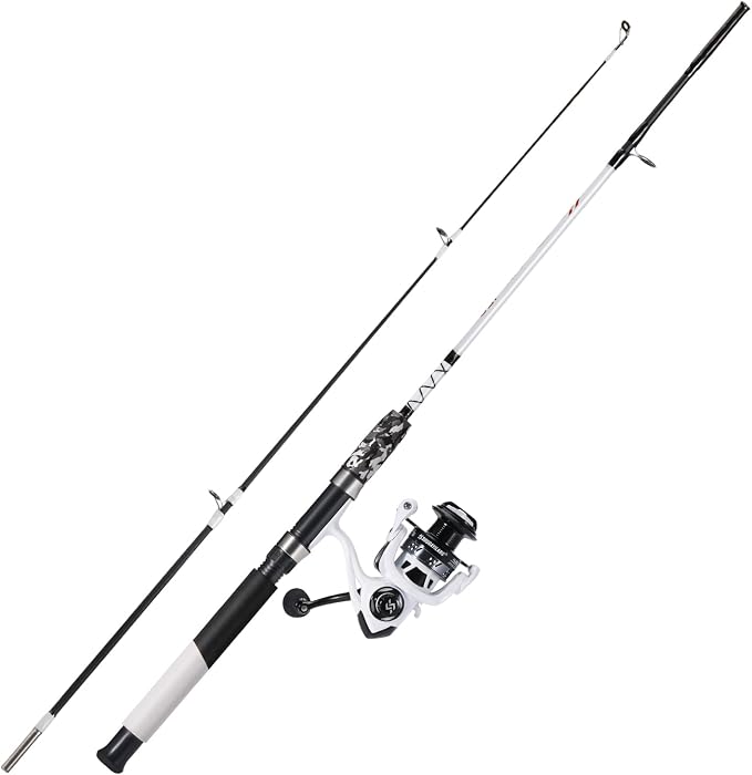 Sougayilang Spinning Reel and 2-Piece Fishing Rod Combo, Durable Graphite & Fiberglass Rod, Split-Grip Cork Handle,Right/Left Handle Position