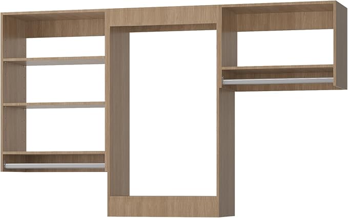 ROOMTEC Modular Closet System, 60" Closet Organizer with Hanging Rods, Wall-Mounted Wooden Tower for Walk-In Closets, Wardrobe Storage Kit, Wood