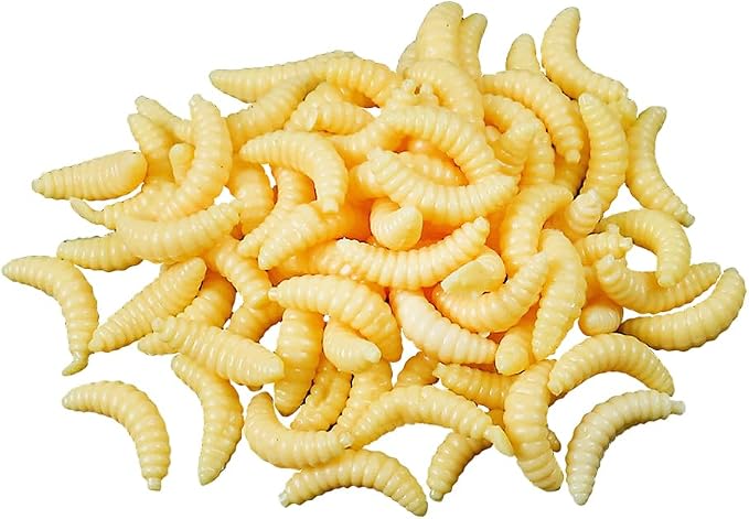 300 Pcs 2cm Fake Worms for Fishing Bass Plastic Realistic Fishing Lures Wax Worms Soft Maggots Fishing Bait Silicone Larva Wiggler Lure Baits