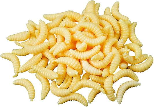 300 Pcs 2cm Fake Worms for Fishing Bass Plastic Realistic Fishing Lures Wax Worms Soft Maggots Fishing Bait Silicone Larva Wiggler Lure Baits