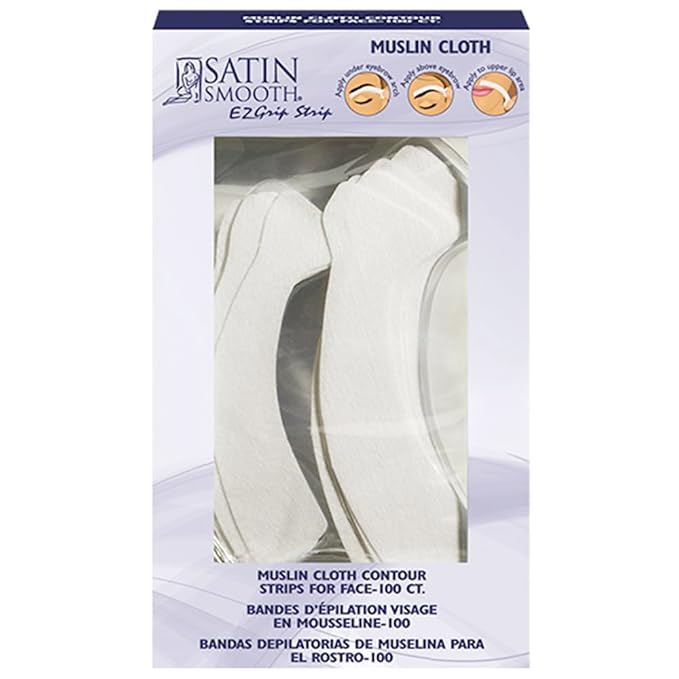 Satin Smooth Natural Muslin EZ Grip™ Wax Strips for Face with Easy Pull Tabs, Ideal for Eyebrows & Upper Lip, Professional Hair Removal Waxing Strips, 100 Count, 1-Pack