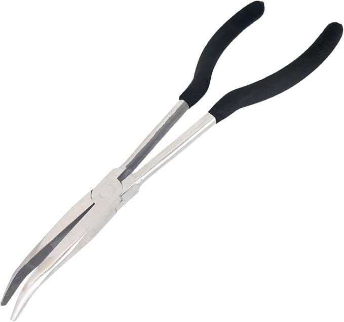 1 Piece 11 Inch Long Reach Pliers Set - Long Needle Nose Pliers Sets - 25, Degree Angle Designed for Mechanics, Technicians, and Contractors Milled-Jaws Steel