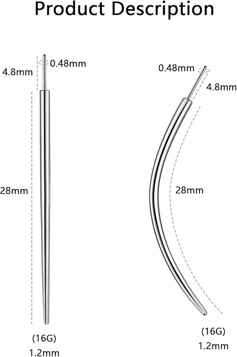 G23 Titanium Threadless Piercing Taper 16G/18G/20G Flat Back Earring Applicator Tool Insertion Pin for Push In Nose Lip Ear Tragus Helix Body Piercing Jewelry Stretcher Assistant Tool