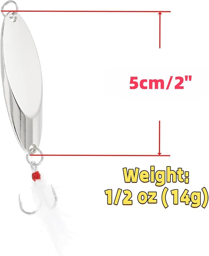 Fishing Spoons Fishing Lures Hard Metal Spinner Baits Reflective Casting Spoon Treble Hooks Jigs for Freshwater Saltwater，10 PCS with Box