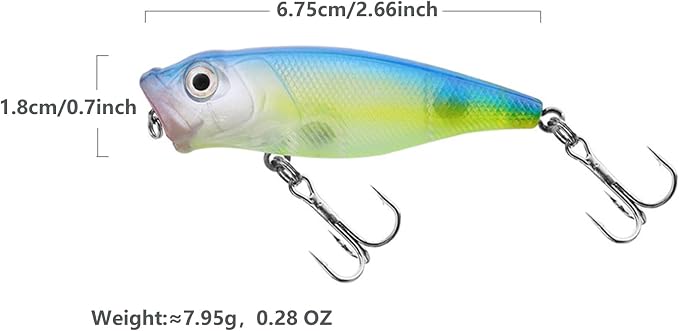 Topwater Popper Fishing Lures 5-Pack, 1/4 oz Hard Baits for Bass Trout Panfish, Vibrant Multi-Color Assortment with Premium Hooks, Topwater Fishing Lures for Freshwater River Lake Fishing