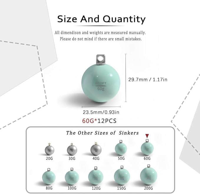 Lead Free Fishing Weights Sinkers 20g-200g Coated Egg Sinkers Cannonball Weights Assorted Sizes Bag and Fishing Weights Assortment Box Non-Lead Fishing Weights Saltwater Freshwater