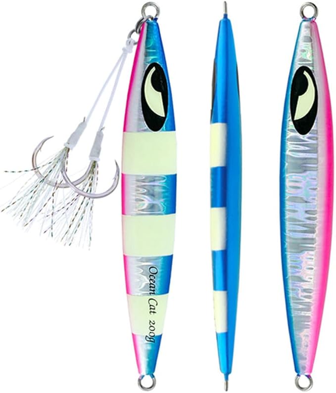 OCEAN CAT Lead Metal Flat Slow Fall Pitch Fishing Jigs Lures Sinking Vertical Jigging Bait with Butterfly Hook for Saltwater Fishing
