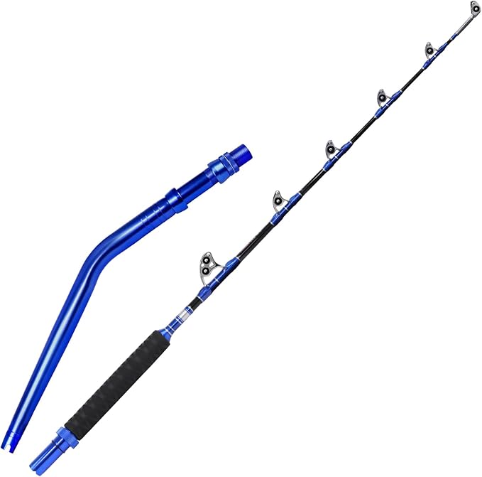 Fiblink 2-Piece Saltwater Offshore Heavy Bent/Straight Butt Trolling Rod Fishing Roller Rod Conventional Boat Deep Sea Fishing Pole (5'1"/5'6"/6'/6'6",30-50lb/50-80lb/80-120lb)