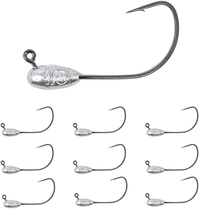 Reaction Tackle Tube Jig Heads for Bass Fishing - Tube Bait with Size Stamped on Jighead for use with Hollow Body Fishing Lures (10-Pack)