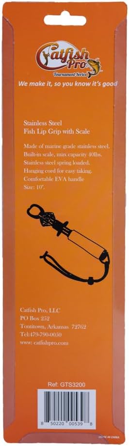 Catfish Pro Tournament Series Stainless Steel Fish Lip Gripper with Scale | One-Handed Operation | Rotating Head, Cushioned Handle, & Adjustable Lanyard for Easy, Precise, and Comfortable Fishing