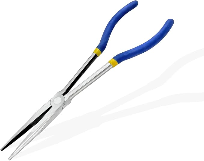 11 Inch（28cm） Long Reach Long Nose Pliers | Designed for Mechanics, Technicians, and Contractors | Work with Delicate or Difficult-to-Reach Pieces | Milled-Jaws | Steel “Needle Nose (Blue)