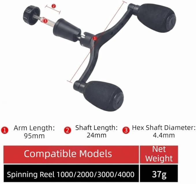 Aluminum Alloy Fishing Reel Double Rocker Arm Handle – 9.5cm Grip with 4.4mm Hex Shaft Replacement for Spinning & Baitcasting Reels