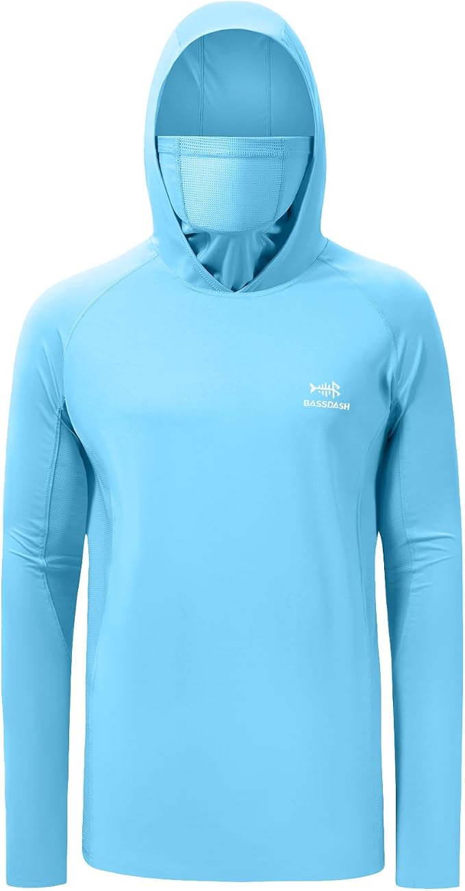 BASSDASH UPF 50+ Men’s Long Sleeve Fishing Shirt with Mask UV Neck Gaiter Hoodie