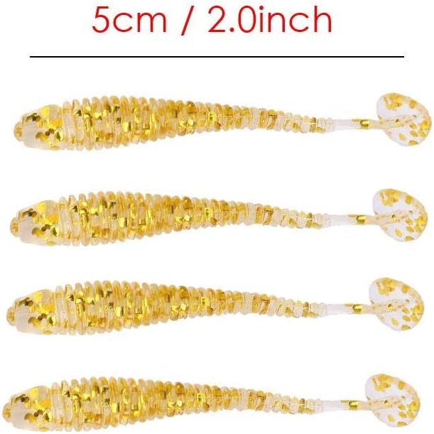 Tbest 50 Pcs 5cm Soft Fishing Lures, Plastic Fishing Bait T-Tail Grub Worm Baits Fish Tackle Accessory 9 Colors