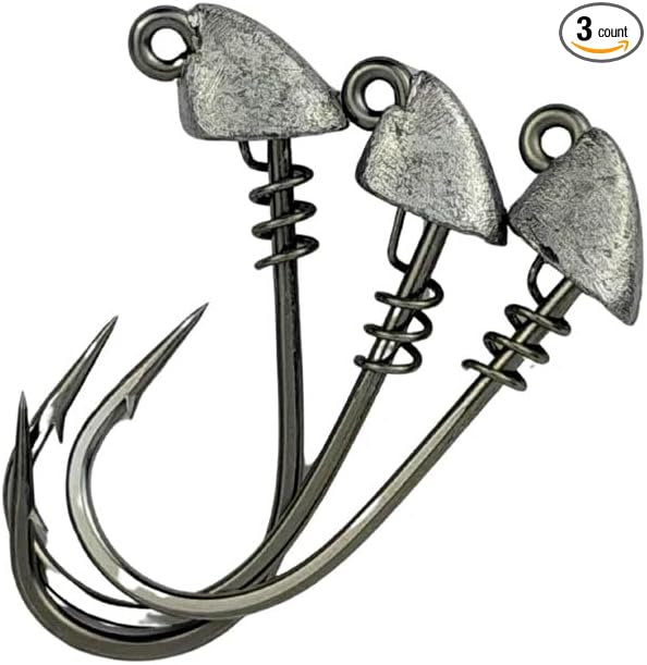 AM Fishing TX Jigheads – Premium Saltwater & Freshwater Fishing Jig Heads, Corrosion-Resistant Mustad Steel Hooks, Custom Screw Lock, 2/0 Hook Size, Multiple Weights, 3-Pack