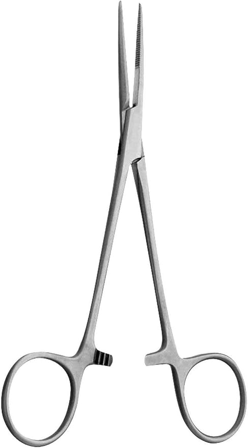 Forceps Set, Stainless Steel Hemostats, Curved & Straight Locking Forceps for Hook Removal, Serrated Jaws, Fishing Gear Tool, 5.5 Inch (2 Pack)