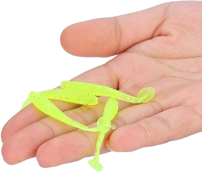 Tbest 50 Pcs 5cm Soft Fishing Lures, Plastic Fishing Bait T-Tail Grub Worm Baits Fish Tackle Accessory 9 Colors