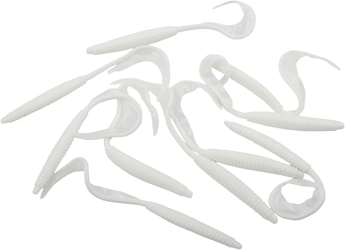 Soft Fishing Lures 3.5cm Red Worm Earthworm Bait Simulation PVC Gel Squid Tentacles for Freshwater Saltwater Fishing Tackle 10 Pack(White)