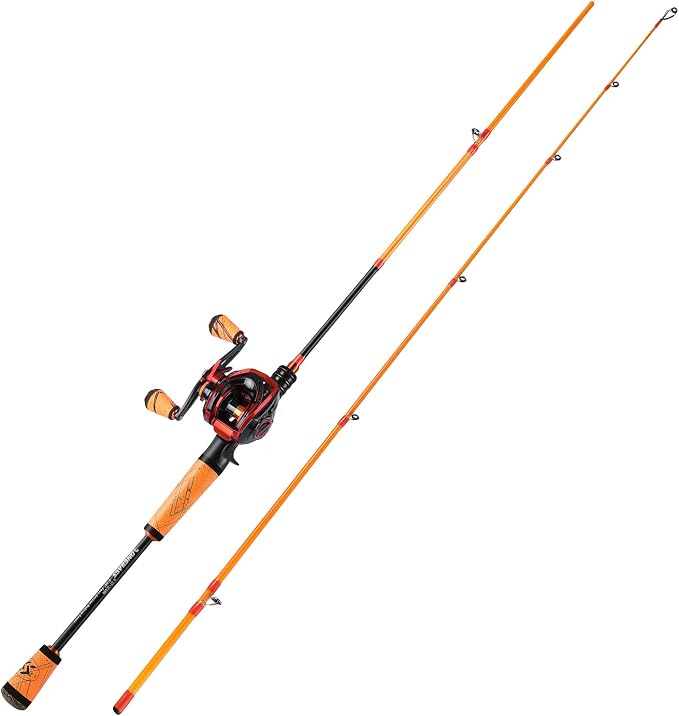One Bass Fishing Rod and Reel Combo, Medium Fast Baitcasting Combo, 24-Ton Carbon Fiber 2 Pieces Fishing Poles with Baitcaster Reel Super Polymer Handle