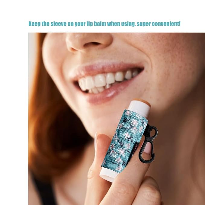 HEYSKAY 10PCS Lip Balm Holder Sleeves Keychain Compact Clip On Lipstick Chapstick Lip Gloss Elastic Sleeves, Floral Patterns