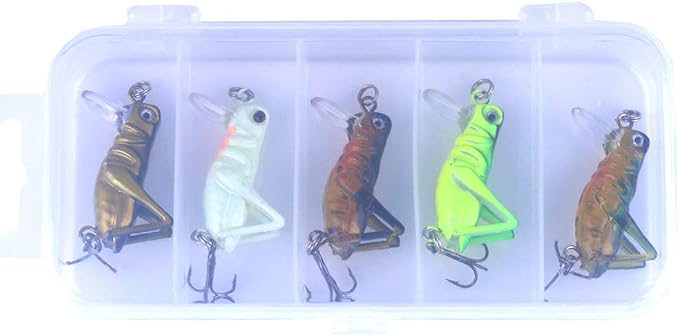 5pcs Crickhopper Cricket/Grasshopper Crankbait Fishing Lures, Grasshopper Bait Bionic Mini Fishing Topwater Lures for Freshwater and Saltwater for Bass Pike Walleye Trout Lures