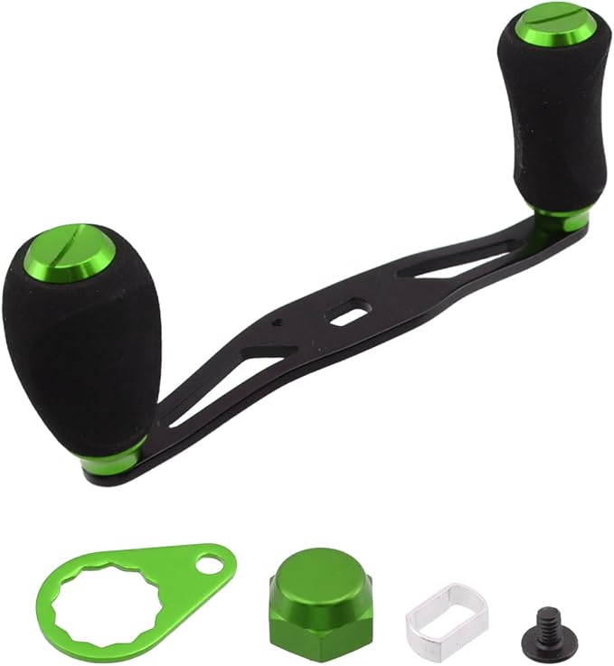 Fishing Reel Handle Green Fishing Baitcasting Handle Rocker Baitcasting Reel Replacement Parts, with EVA Grip Knob and Nut (Black + Green)