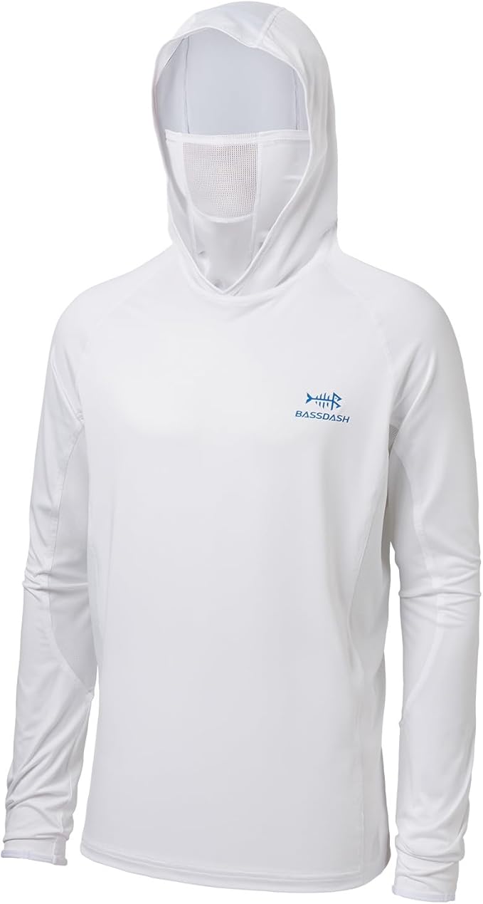 BASSDASH UPF 50+ Men’s Long Sleeve Fishing Shirt with Mask UV Neck Gaiter Hoodie