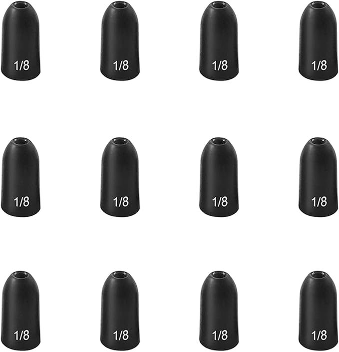 12 Pack Tungsten Bullet Fishing Weights, Insert Free Worm Sinkers, 1/8 3/16 1/4 3/8 1/2 oz