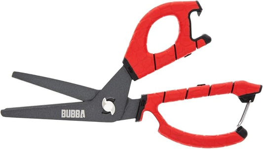 BUBBA Large Shears Fishing Tool With Micro-Serrated Blades for Braided Line - Clip Sheath Included