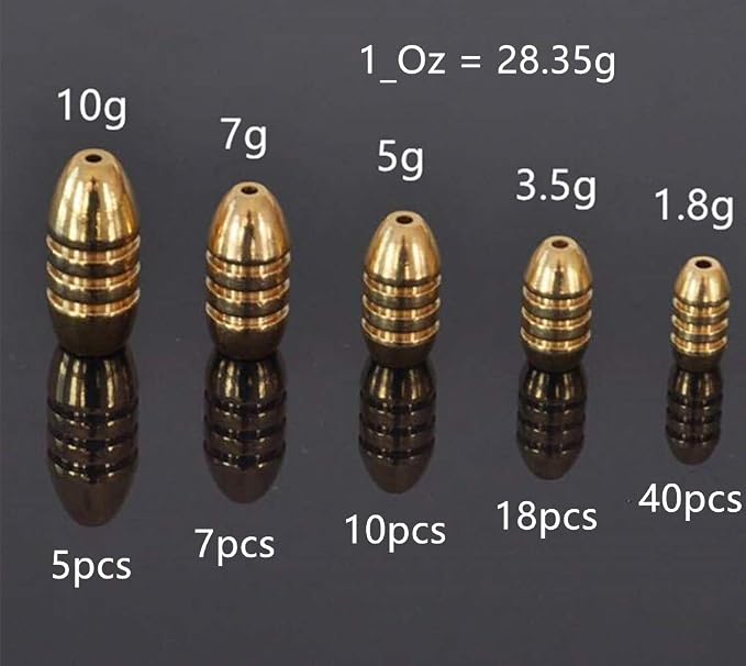 Toasis Brass Fishing Weight Texas Carolina Rig Fishing Bullet Sinker Set Assorted Size