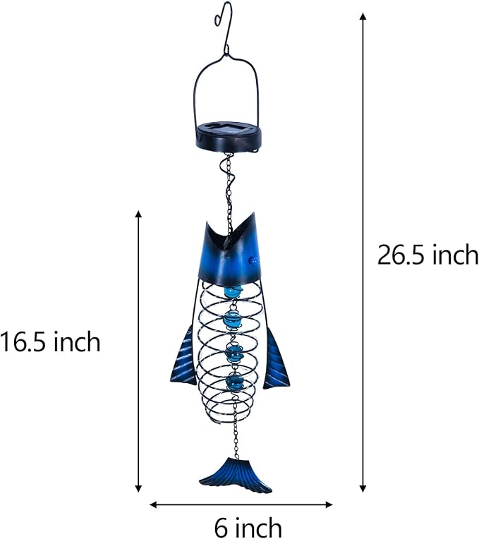 HONGLAND Patio Deals Solar Lanterns Outdoor Waterproof, Fish Lantern Lights, Metal Hanging Garden Decor for Patio & Yard, Gifts for Fishermen, Warm White LED Home Decoration