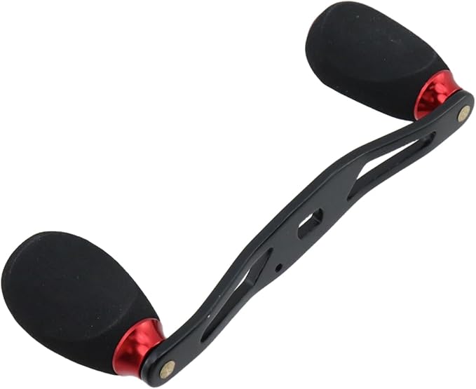 Fishing Reel Handle Red Fishing Baitcasting Handle Rocker Baitcasting Reel Replacement Parts, with EVA Grip Knob and Nut (Black + Red)