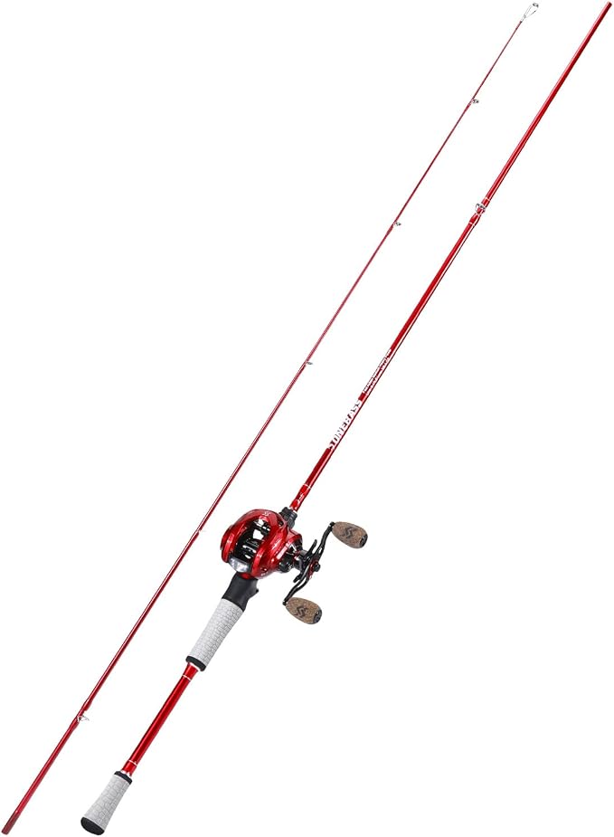 One Bass Spirit Flame Fishing Rod Reel Combo, Spinning & Baitcasting Fishing Pole with Graphite 2Pc Blanks, Stainless Steel Guides