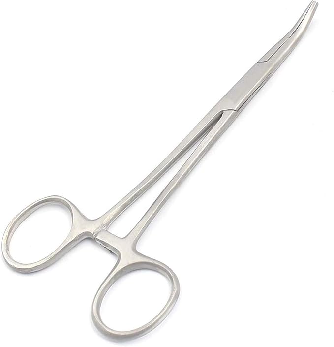 Forceps Set, Stainless Steel Hemostats, Curved & Straight Locking Forceps for Hook Removal, Serrated Jaws, Fishing Gear Tool, 5.5 Inch (2 Pack)