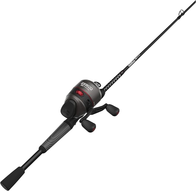 Zebco 33 Rhino Tough Spincast Reel and 2-Piece Fishing Rod Combo, Durable E-Glass Rod with ComfortGrip Handle, Quickset Anti-Reverse Fishing Reel with Bite Alert