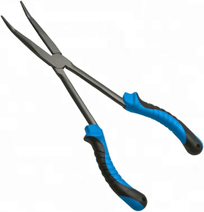 Long Nose Fishing Pliers Hook Remover Tools 11 Inches (Blue Black - Curved Needle Nose Pliers)