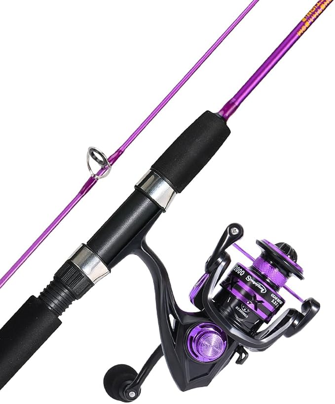 Sougayilang Spinning Reel and 2-Piece Fishing Rod Combo, Durable Graphite & Fiberglass Rod, Split-Grip Cork Handle,Right/Left Handle Position
