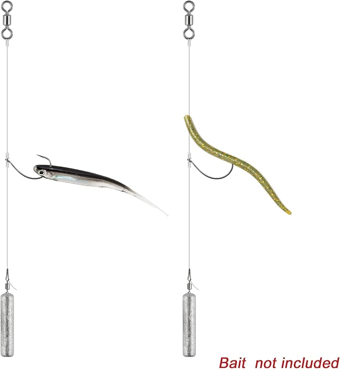 Dr.Fish 10 Pack Drop Shot Rig Bass Fishing Rig Snelled Hook Leader Line Fluorocarbon Swivel Sinker Plastic Worm Wacky Freshwater 3/8oz
