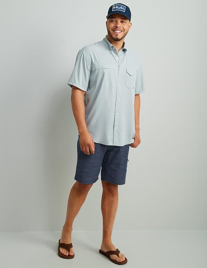 HUK Men's Tide Point Kc Scott Original Artwork Short Sleeve Shirt, Fishing Button Down