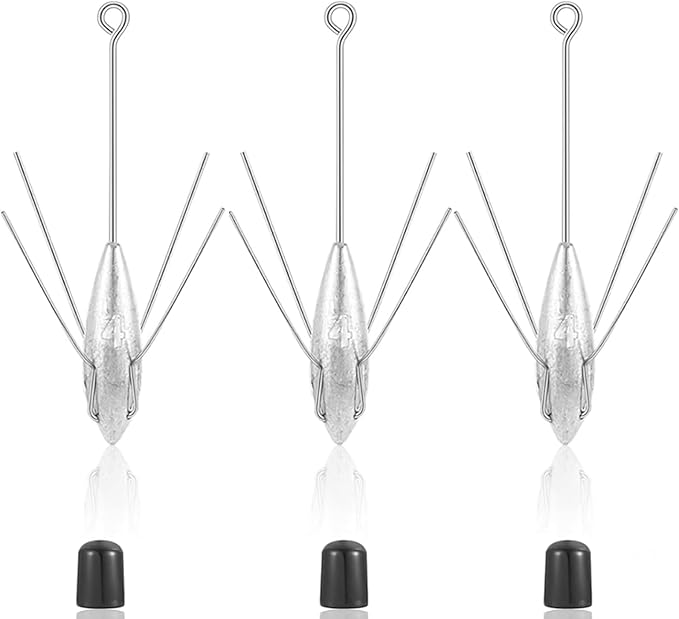 3 Pcs Sputnik Sinker Long Tail Fishing Weight Equipment, Saltwater Surf Casting Catfish Sinkers, Beach Sea Ocean Sand Fishing Spider Sinker(Silver)