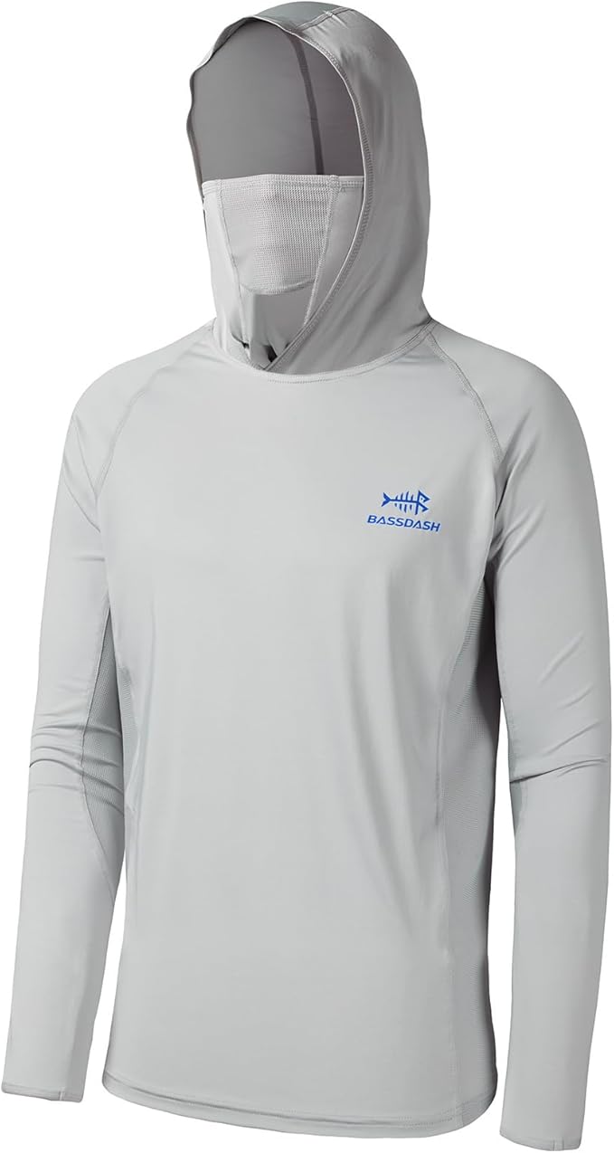 BASSDASH UPF 50+ Men’s Long Sleeve Fishing Shirt with Mask UV Neck Gaiter Hoodie