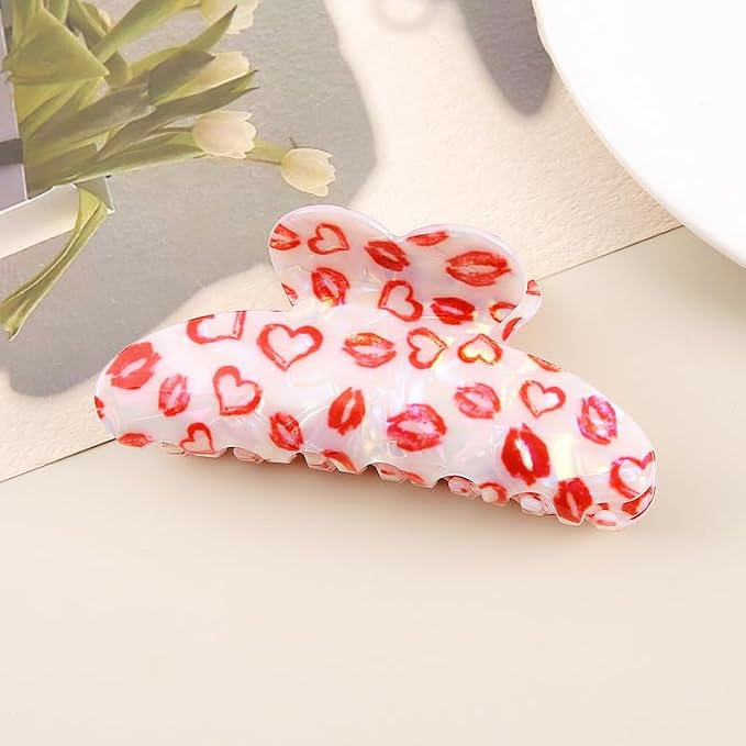 Heart Hair Claw Clips for Women, Red Heart Sexy Lips Design Hair Clips for Thick Thin Hair, Laser Acrylic No-Slips Claw Clips Strong Hold Large Hair Barrette Clips for Women Hair Accessories