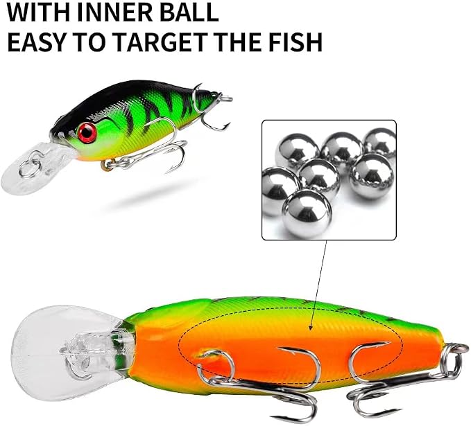 5Pcs Bass Fishing Lures Kit, Minnow Fishing Lures Crankbaits Set，Crank Bait Fishing Lures, Topwater Crankbaits Hard Baits for Bass Trout Freshwater and Saltwater