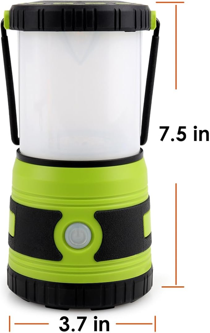 LED Camping lamp Super Bright 1500 lumens 4 Light Modes Dimmable searchlight Battery-Powered Emergency lamp Suitable for Night Hiking Tent Lighting Emergencies Power outages (Green)