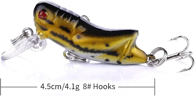 5pcs Crickhopper Cricket/Grasshopper Crankbait Fishing Lures, Grasshopper Bait Bionic Mini Fishing Topwater Lures for Freshwater and Saltwater for Bass Pike Walleye Trout Lures