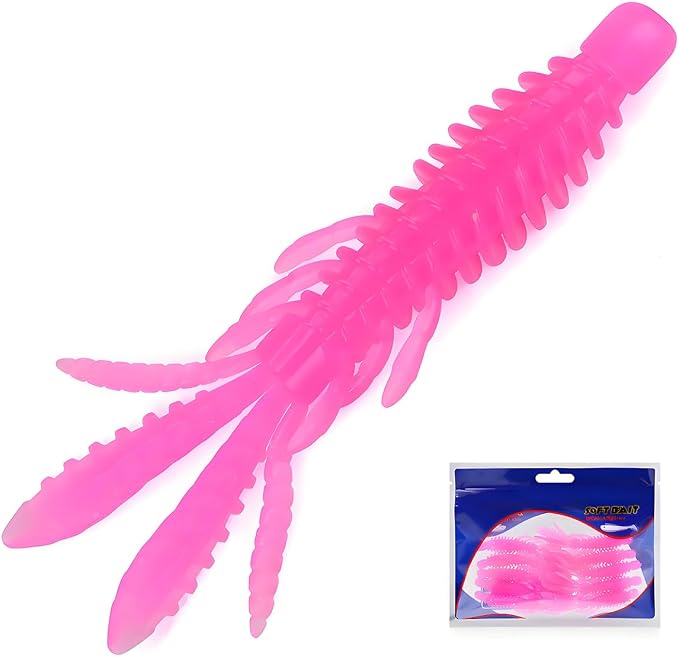 10 Pcs Soft Swimbait Lures, 6.4cm/2.5in Shrimp Shape Soft Plastic Fishing Lures Kit, Bass Fishing Lure Swim Baits with 5 Color, for Fishing Trout, Crappie, Bass, Redfish, Freshwater, Saltwater