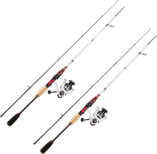 Sougayilang Fishing Rod and Reel Combo, 5.9ft/6.9ft 2-Piece MH Spinning Rod with Spinning Reel, 15lb Max Drag, Cork & EVA Grip, Saltwater Freshwater Gear for Bass Walleye Trout-2Packs