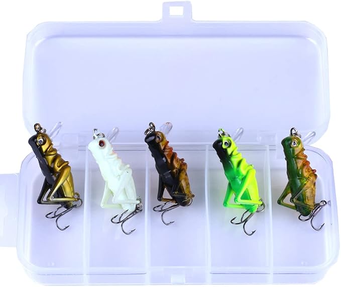 5pcs Crickhopper Cricket/Grasshopper Crankbait Fishing Lures, Grasshopper Bait Bionic Mini Fishing Topwater Lures for Freshwater and Saltwater for Bass Pike Walleye Trout Lures