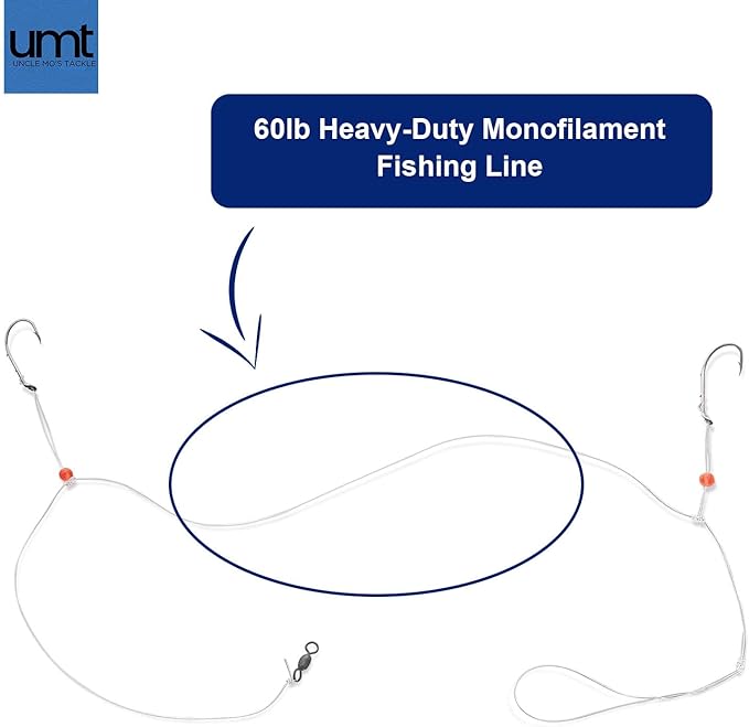Sea Bass Hi/Lo Saltwater Fishing Rigs 1, 5 &10 Pack Bulk Options - Uncle Mo’s Tackle – Mustad Size 3/0 Bait Hook, 60lb Heavy Duty, 80lb Swivel & Sinker Loop, Hand Tied - for Fluke Porgy Snapper Croaker Sea Trout Tautog Spot Pompano