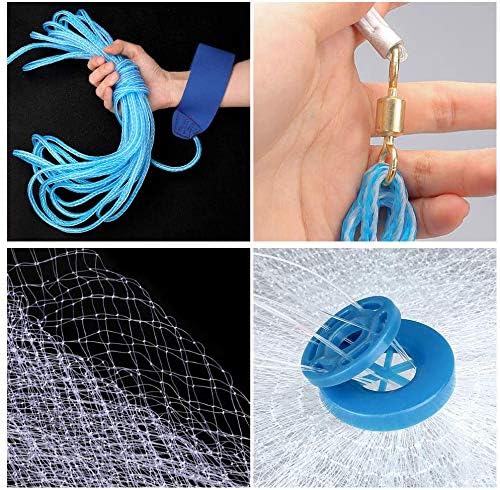 Yeahmart American Saltwater Fishing Cast Net for Bait Trap Fish 3ft/4ft/5ft/6ft/7ft/8ft/9ft/10ft Radius Casting Nets with Heavy Duty Real Zinc Sinker Weights, 3/8inch Mesh Size